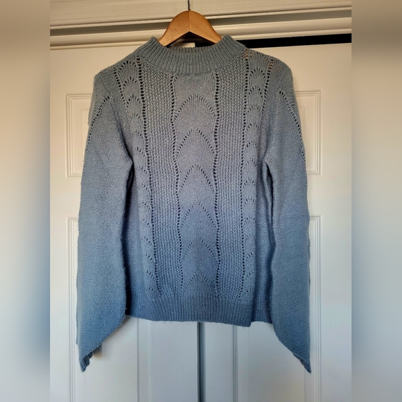 H&M Women's Sweater Knitted Balloon Sleeve Wool/Mohair Blend Blue Medium - Picture 12 of 16